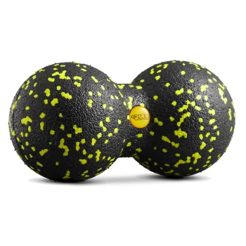 Dvigubas masažo kamuoliukas 4Fizjo EPP 8 cm, juodas / geltonas