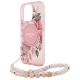 Guess IML Flowers dėklas su perlų dirželiu ir MagSafe skirtas iPhone 16 Pro Max, rožinis