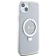 Guess Ring Stand Script Glitter MagSafe dėklas iPhone 15 / 14 Plus, skaidrus