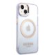 Guess dėklas iPhone 14 telefonui Gold Outline Translucent MagSafe, violetinis