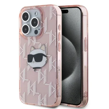 Karl Lagerfeld dėklas iPhone 15 Pro Max telefonui IML Choupette, rožinis