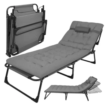 Trizand Foldable Garden Lounger with Cushion, Grey (192x68x28 cm)
