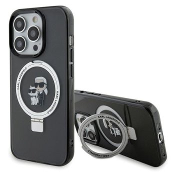 Karl Lagerfeld dėklas iPhone 15 Pro Max su Ring Stand MagSafe, juodas