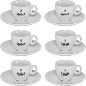 Espresso puodelių su lėkštutėmis rinkinys Gaggia Milano, 6 vnt., baltas