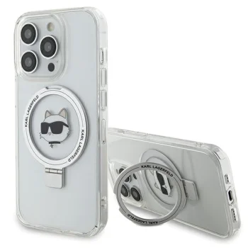 Karl Lagerfeld dėklas iPhone 15 Pro Max su MagSafe Ringstand, baltas