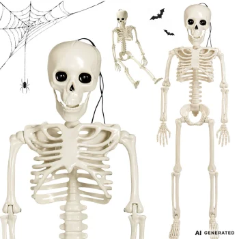 Pakabinamas žmogaus skeletas Helovinui 40 x 10 cm, baltas