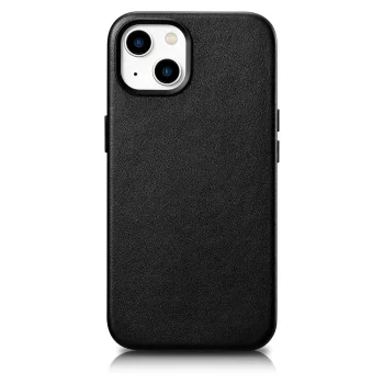 iCarer natūralios odos dėklas telefonui iPhone 14 Plus su MagSafe, juodas
