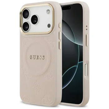Guess HC Magsafe PU w/ Peony Hot Stamp dėklas iPhone 17 Pro, rožinis