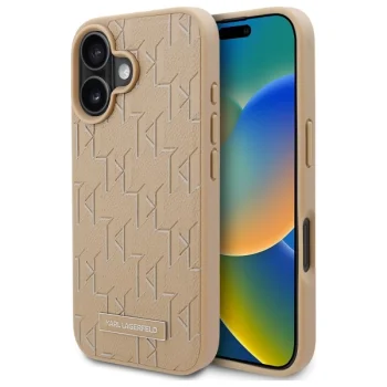 Karl Lagerfeld dėklas iPhone 16 su MagSafe, Hot Stamp, kreminis