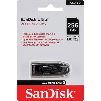 USB atmintinė SanDisk Ultra 256 GB USB 3.0 iki 100 MB/s, juoda (SDCZ48-256G-U46)