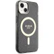Guess Glitter Gold MagSafe dėklas skirtas iPhone 14, juodas