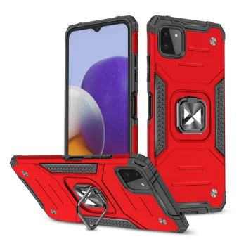 Smūgiams atsparus dėklas Wozinsky Ring Armor skirtas Samsung Galaxy A22 4G su žiedu, raudonas