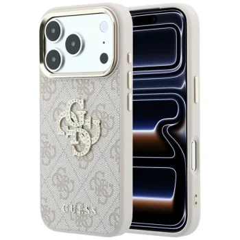 Guess dėklas iPhone 17 Pro / 18 Pro 4G & Big Strass Logo, rožinis