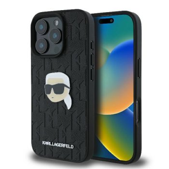 Apple iPhone 16 Pro Max 6.9" Karl Lagerfeld Monogram Karl Head Pin Case Cover, Black