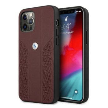 BMW iPhone 12 / 12 Pro Case Leather Curve Perforate, Red