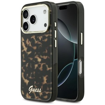 Guess IML Script Metal MagSafe dėklas iPhone 17 Pro telefonui, juodas / rudas