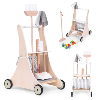 Medinis ECOTOYS valymo žaislų rinkinys su vežimėliu vaikams
