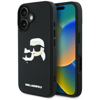 Karl Lagerfeld 3D Rubber Double Heads dėklas, skirtas Apple iPhone 16, juodas