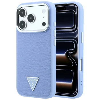 Dėklas Guess Grained Triangle Logo MagSafe, Apple iPhone 18 Pro / 17 Pro, mėlynas