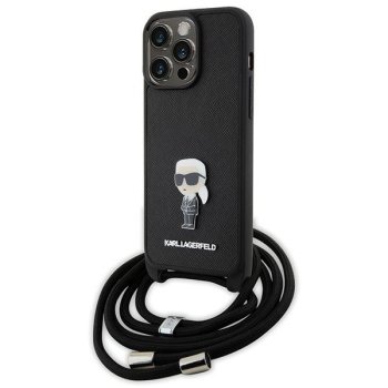 Karl Lagerfeld dėklas iPhone 15 Pro Max Crossbody Saffiano Monogram, juodas