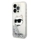 Karl Lagerfeld dėklas iPhone 14 Pro Max telefonui Liquid Glitter Choupette, sidabrinis