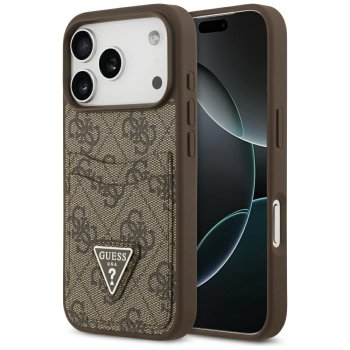 Guess 4G Nauble Card Triangle dėklas iPhone 17 Pro telefonui, rudas