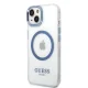 Guess Metal Outline MagSafe dėklas iPhone 14 Plus / 15 Plus, mėlynas