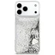 Guess Liq. Glitter 4 Charms dėklas, skirtas iPhone 17 Pro Max, sidabrinis