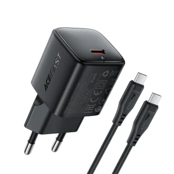 Sieninis įkroviklis Acefast A118 GaN 30W USB-C su USB-C laidu 1.2 m, juodas