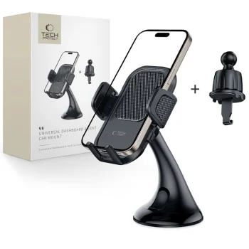 Tech-Protect V8 Car Phone Holder for Dashboard and Air Vent, Black