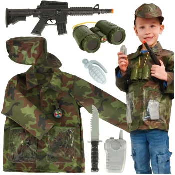 Kids Soldier Costume for Boys with Army Accessories, Role Play Dress Up Set Ages 3-8