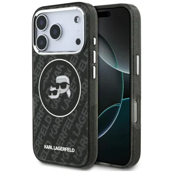 Karl Lagerfeld IML Glitter Karl & Choupette MagSafe dėklas iPhone 17 Pro, juodas