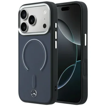 Mercedes Leather 3D MagSafe Case for iPhone 17 Pro, Navy Blue