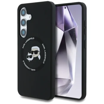 Karl Lagerfeld Silicone Double Heads And Circle MagSafe Case for Samsung Galaxy S25, Black