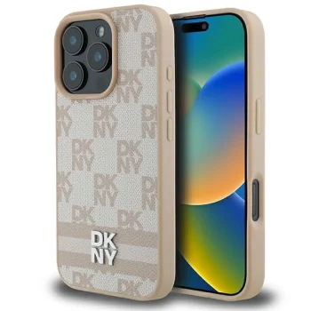 Apple iPhone 16 Pro 6.3'' DKNY Checkered Pattern Printed Stripes Case Cover, Pink