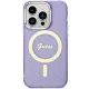 Guess dėklas iPhone 14 Pro telefonui Glitter Gold MagSafe, violetinis