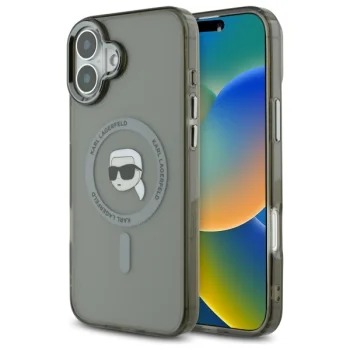 Karl Lagerfeld dėklas iPhone 16 telefonui IML Metal Karl Head MagSafe, juodas
