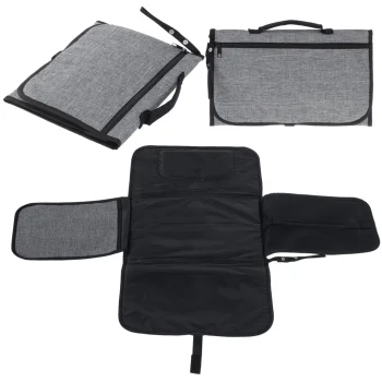 Portable Baby Changing Pad, Foldable Travel Mat with Pockets, Grey
