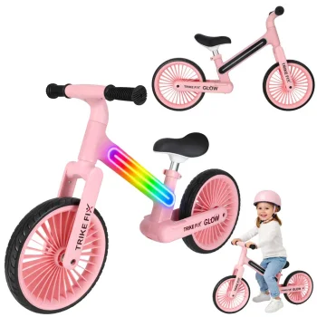 Balansinis dviratukas Trike Fix Glow LED su 12" EVA ratais, rožinis