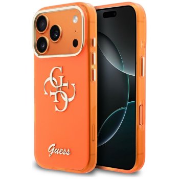 Guess IML 4G Script Metal dėklas iPhone 17 Pro telefonui, oranžinis