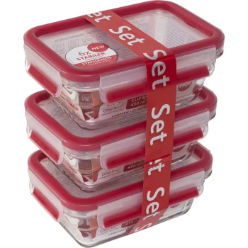 Stiklinių maisto indelių rinkinys EMSA Clip & Close, 3 vnt. (3x 0.45 l)