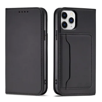 Knygutės tipo dėklas iPhone 12 Pro Max su kortelių skyriais, juodas
