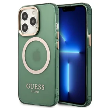 Guess Gold Outline Translucent MagSafe dėklas iPhone 13 Pro / 13, žalias