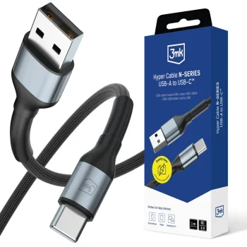 3mk Hyper Cable N-SERIES USB-A į USB-C laidas 1m 18W QC 3.0, juodas