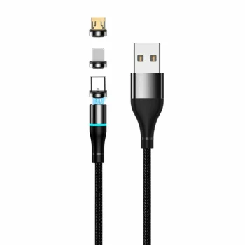 Setty 3 in 1 magnetinis USB laidas (Micro USB / Type-C / Lightning), 1.0 m, 2A, juodas