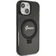 Guess Ring Stand Script Glitter MagSafe dėklas iPhone 15 telefonui, juodas