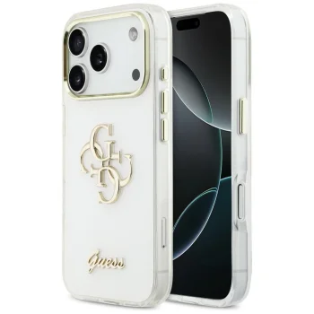Guess IML 4G Script Metal Phone Case Cover iPhone 17 Pro - White