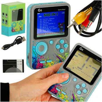 Nešiojama retro žaidimų konsolė, 500 žaidimų, 3" LCD, pilka