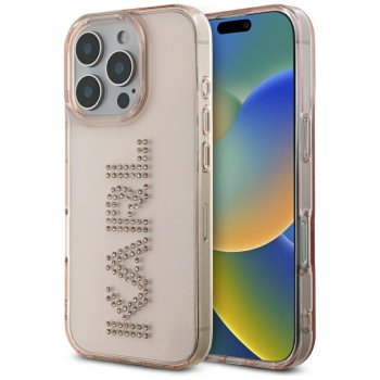 Karl Lagerfeld dėklas, skirtas iPhone 16 Pro Max, IML Rhinestones Logo, rožinis