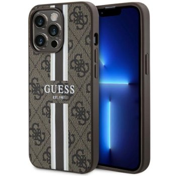 Guess iPhone 13 / 13 Pro Case 4G Printed Stripes MagSafe, Brown
